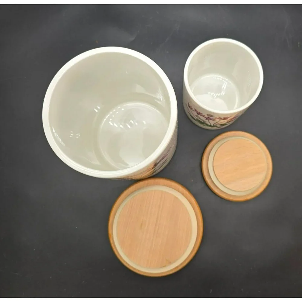 Portmeirion Botanic Garden Ceramic Storage Jars With Wooden Lids DH1397